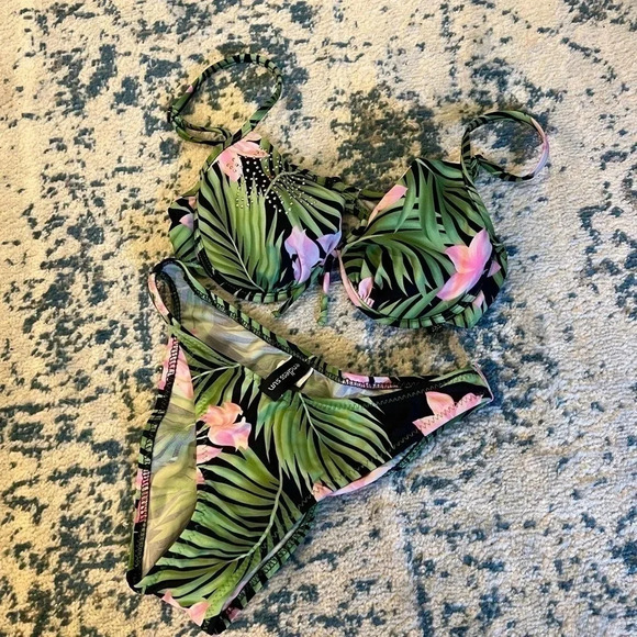 Endless Sun Jungle Print Pink Flower Bikini Medium adjustable straps - Picture 1 of 7